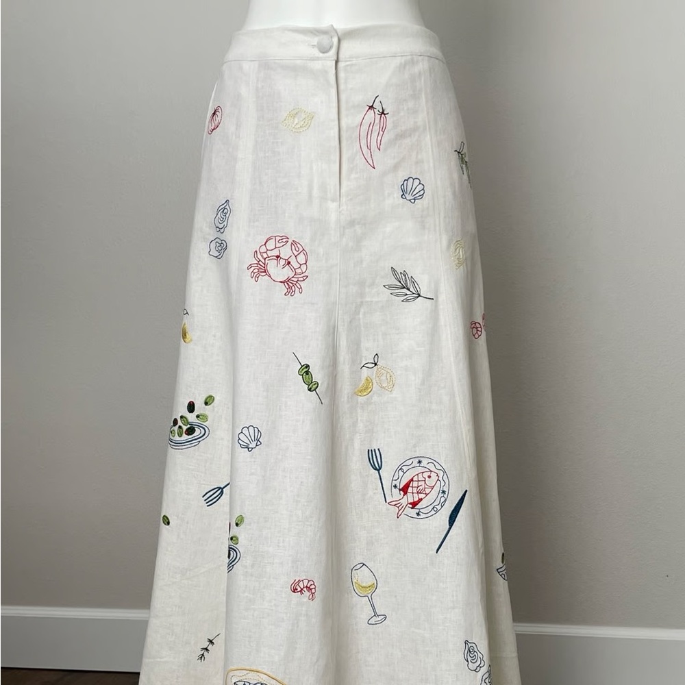 House of Harlow 1960 White Maxi Skirt with Colorful Embroidery